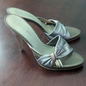 Jessica Metallic Bronze Gold Heeled Mules with Bow Detail Size 8.5B